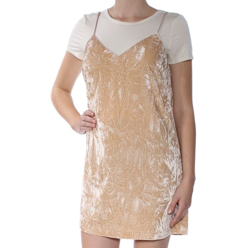 KENSIE Womens Beige Short Sleeve Above The Knee Layered Dress Size: M